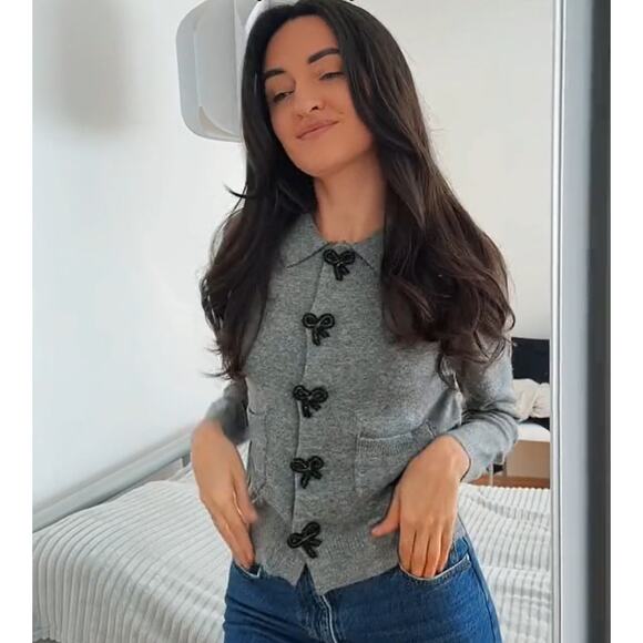 RARE!!! ZARA Gray Embellished Knit Top NWT - Picture 8 of 16